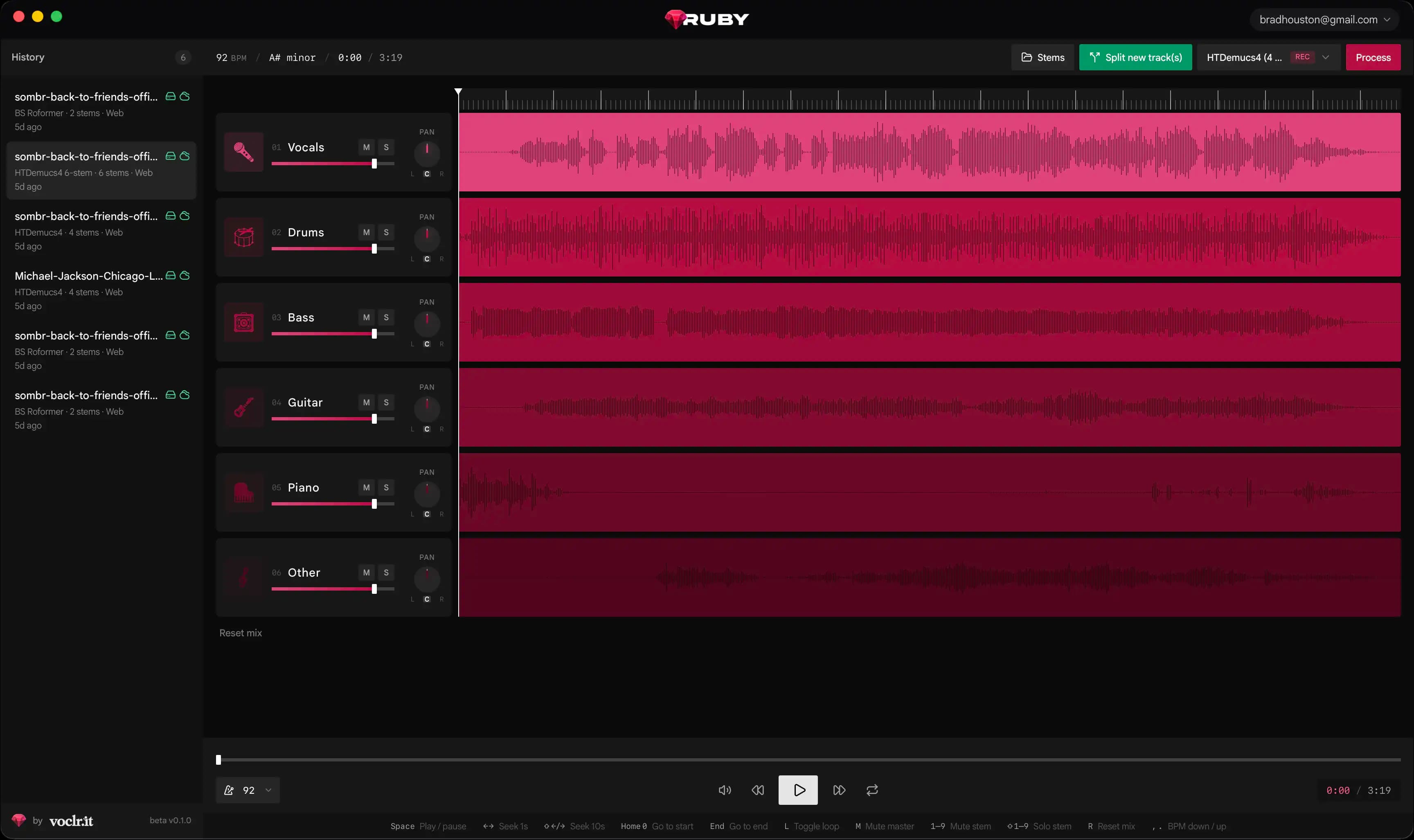 Ruby studio with stems in the mixer